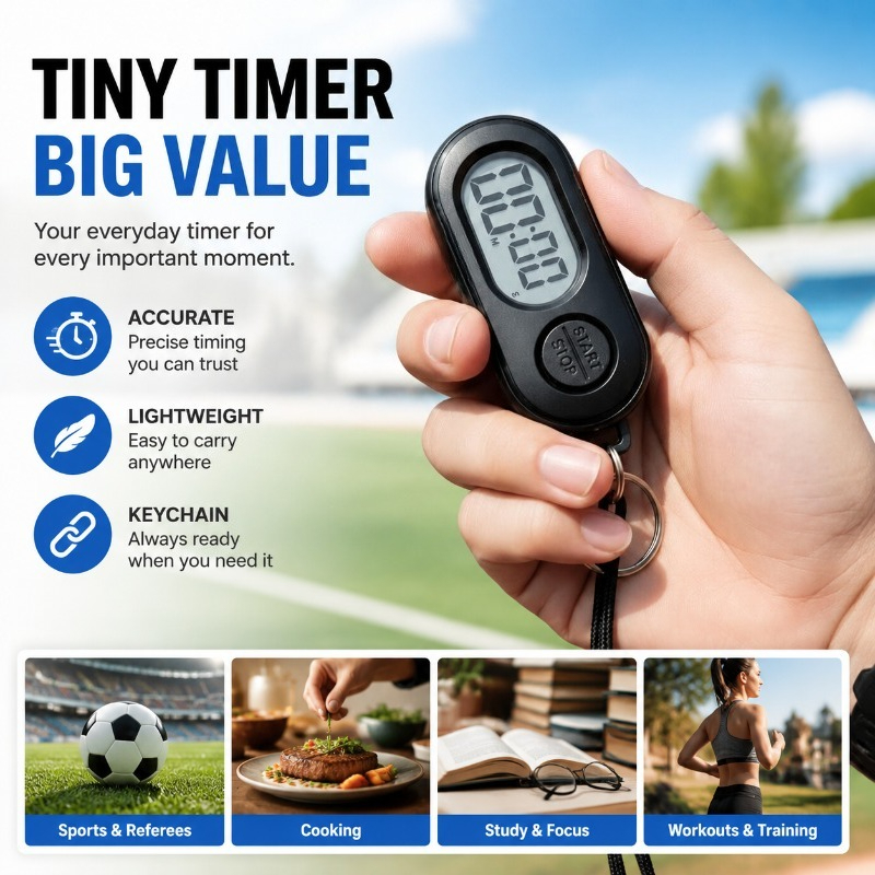 Digital Timer Countdown - Chronomètre numérique porte-clés, petit horloge LCD,
